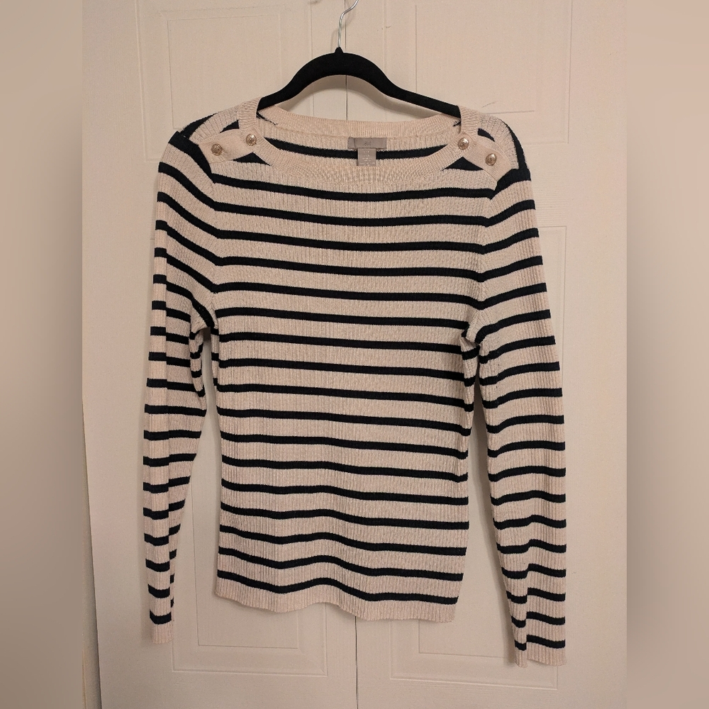H&M Black and Cream Striped Women's Sweater